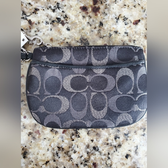 COACH Black & Metallic Silver "C" Corner Zip Wristlet - Picture 2 of 5